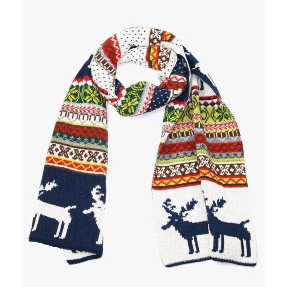 Lovarzi Winter Knitted Scarf Unisex Raindeer Fair Isle Christmas Theme
